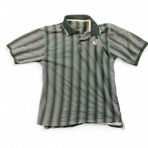 UND Sioux Polo Vintage Men’s L Green Cotton Retro Striped 80s Pattern Shirt